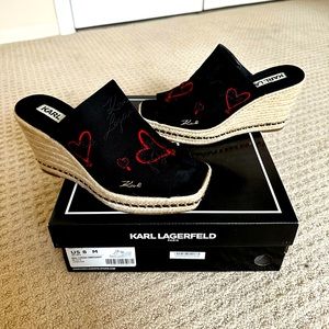 Karl Largerfeld Paris Corissa Embroidered Canvas Women’s Wedge Sandals